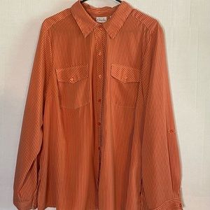 Kim Rogers 2X orange/tan striped button-up shirt